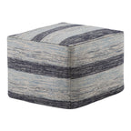 18" Blue Cotton Striped Pouf Ottoman