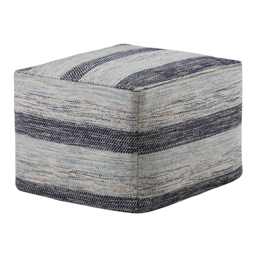 18" Blue Cotton Striped Pouf Ottoman