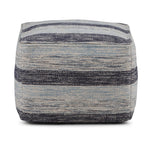 18" Blue Cotton Striped Pouf Ottoman