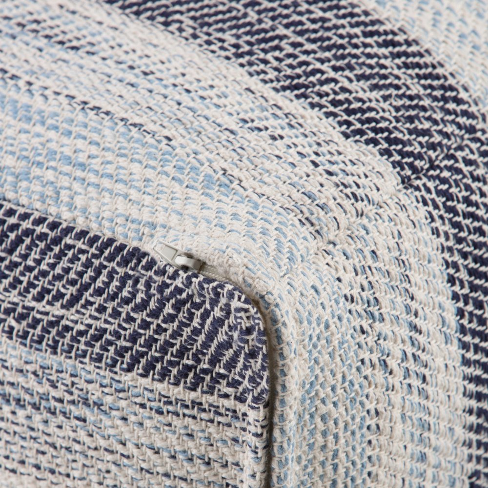 18" Blue Cotton Striped Pouf Ottoman