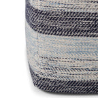 18" Blue Cotton Striped Pouf Ottoman