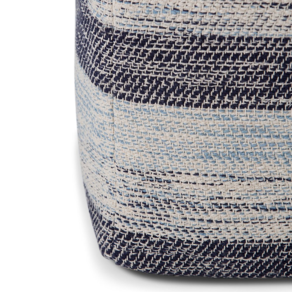 18" Blue Cotton Striped Pouf Ottoman