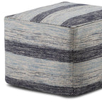 18" Blue Cotton Striped Pouf Ottoman