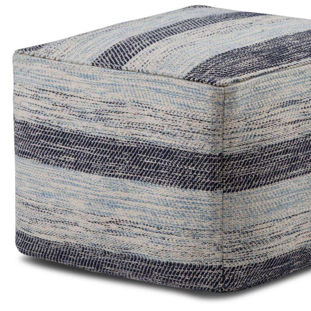 18" Blue Cotton Striped Pouf Ottoman