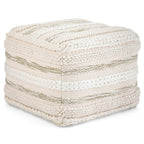 18" Beige Brown and White Cotton Striped Pouf Ottoman