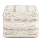 18" Beige Brown and White Cotton Striped Pouf Ottoman