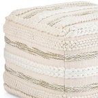 18" Beige Brown and White Cotton Striped Pouf Ottoman