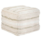 18" Beige Brown and White Cotton Striped Pouf Ottoman