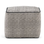 18" Black and White Cotton Geometric Pouf Ottoman