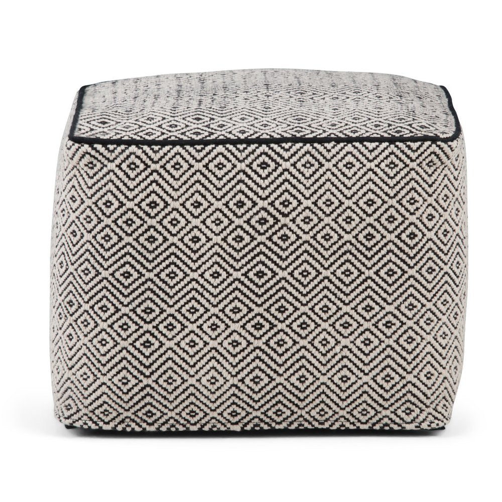 18" Black and White Cotton Geometric Pouf Ottoman