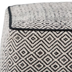 18" Black and White Cotton Geometric Pouf Ottoman