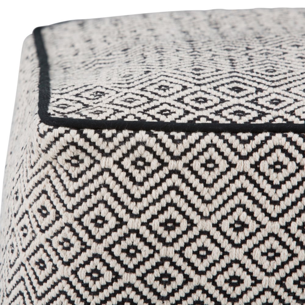 18" Black and White Cotton Geometric Pouf Ottoman