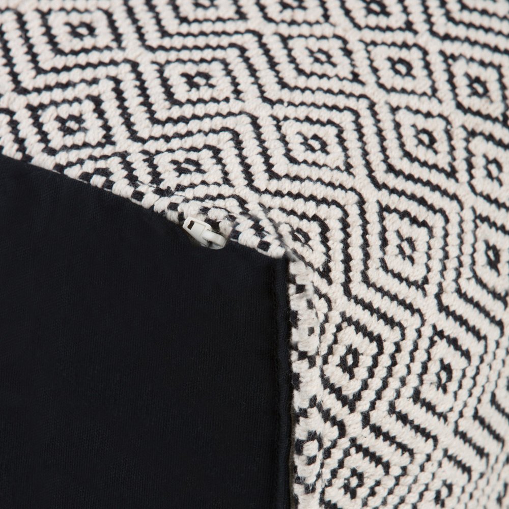 18" Black and White Cotton Geometric Pouf Ottoman