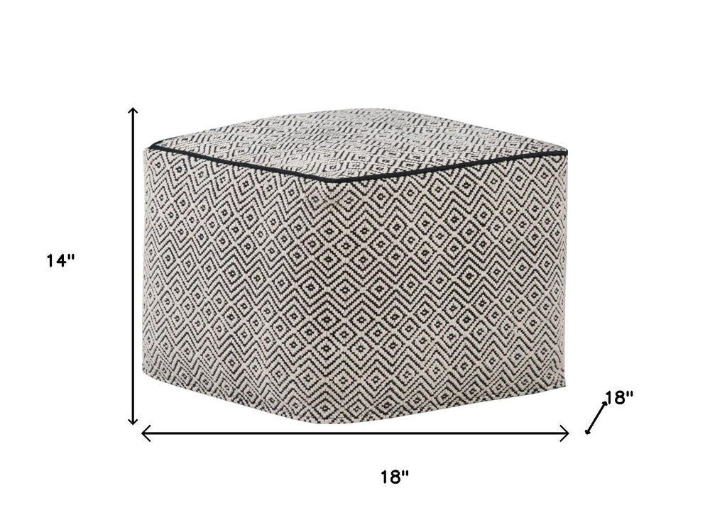 18" Black and White Cotton Geometric Pouf Ottoman