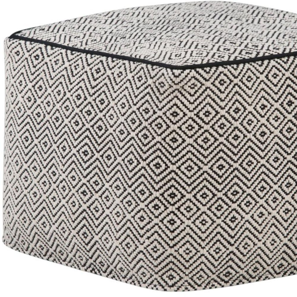 18" Black and White Cotton Geometric Pouf Ottoman