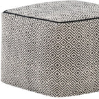 18" Black and White Cotton Geometric Pouf Ottoman