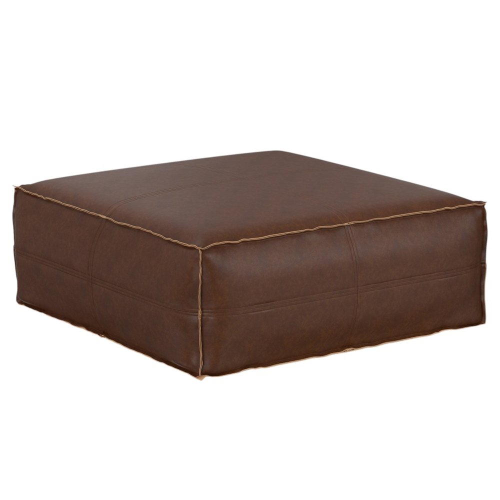 36" Dark Brown Faux Leather Pouf Ottoman