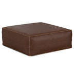 36" Dark Brown Faux Leather Pouf Ottoman