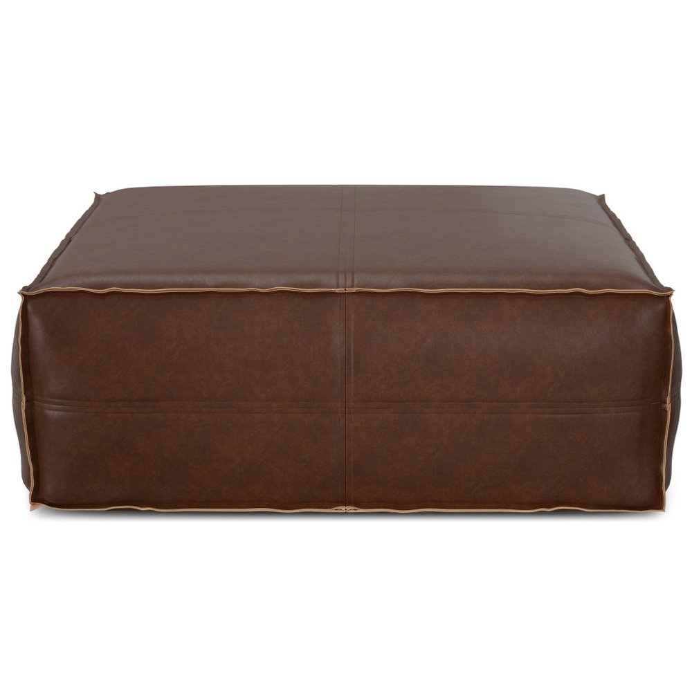 36" Dark Brown Faux Leather Pouf Ottoman