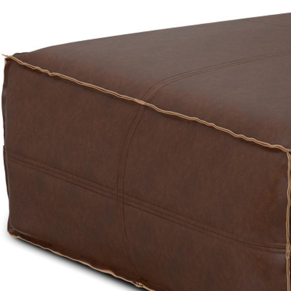 36" Dark Brown Faux Leather Pouf Ottoman