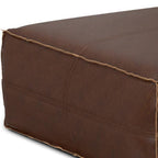 36" Dark Brown Faux Leather Pouf Ottoman