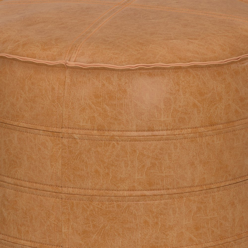 20" Brown Faux Leather Round Pouf Ottoman