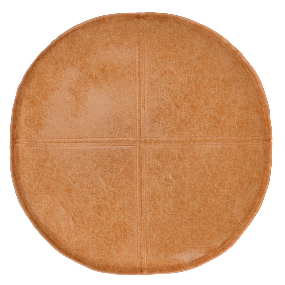 20" Brown Faux Leather Round Pouf Ottoman