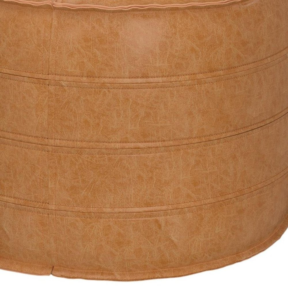 20" Brown Faux Leather Round Pouf Ottoman