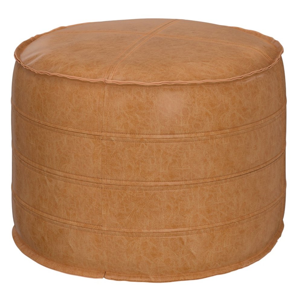 20" Brown Faux Leather Round Pouf Ottoman
