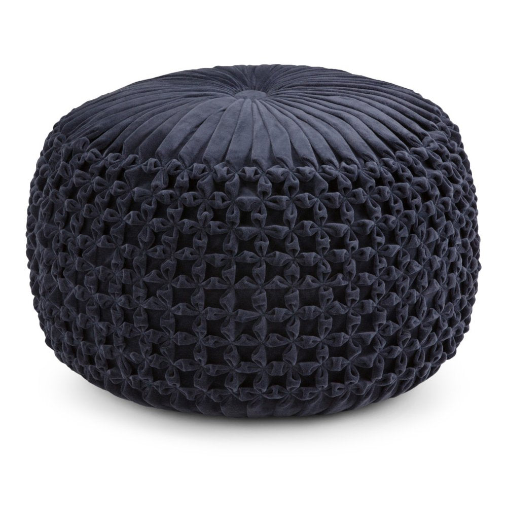 20" Teal Blue Velvet Tufted Round Pouf Ottoman