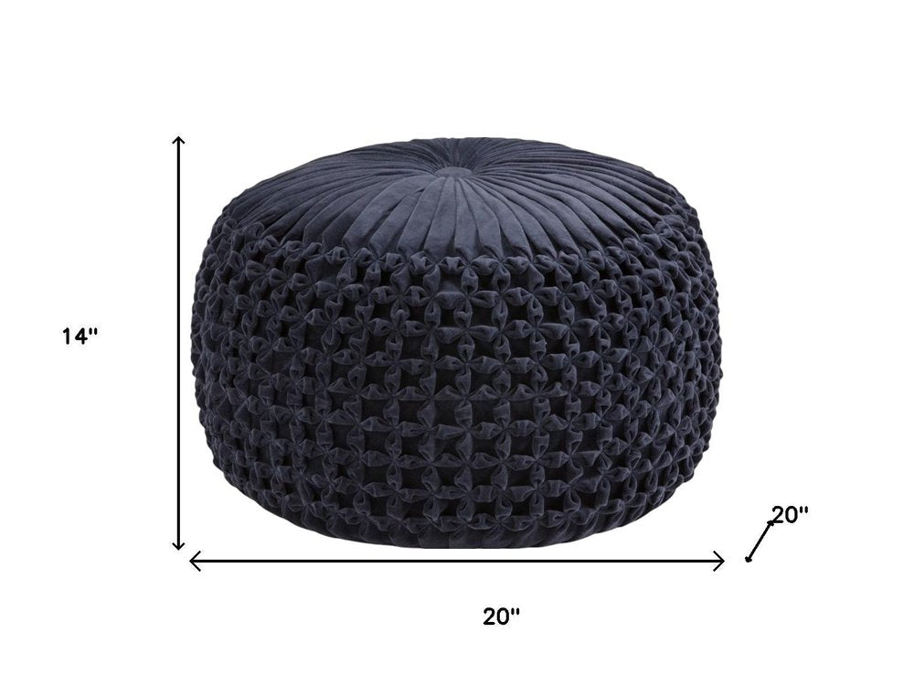 20" Teal Blue Velvet Tufted Round Pouf Ottoman