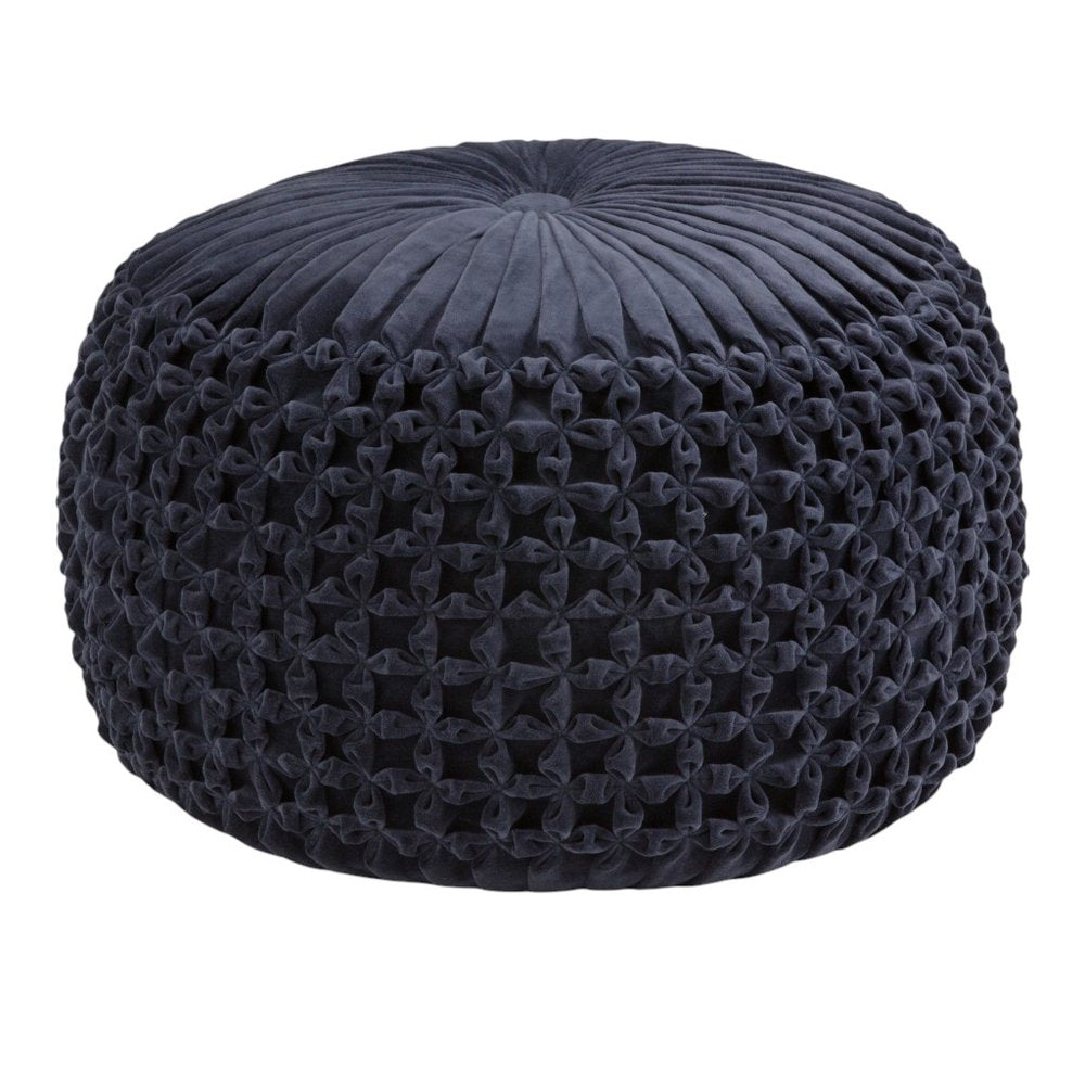 20" Teal Blue Velvet Tufted Round Pouf Ottoman