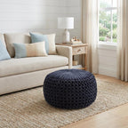 20" Teal Blue Velvet Tufted Round Pouf Ottoman