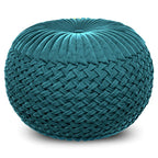 20" Teal Blue Velvet Tufted Round Pouf Ottoman