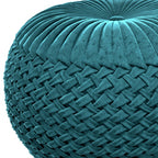 20" Teal Blue Velvet Tufted Round Pouf Ottoman