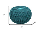 20" Teal Blue Velvet Tufted Round Pouf Ottoman