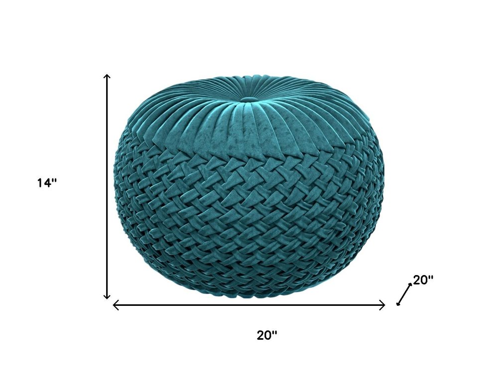 20" Teal Blue Velvet Tufted Round Pouf Ottoman