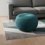 20" Teal Blue Velvet Tufted Round Pouf Ottoman