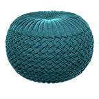 20" Teal Blue Velvet Tufted Round Pouf Ottoman