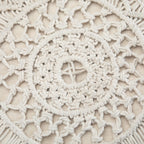 18" Off White Cotton Geometric Round Pouf Ottoman