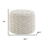 18" Off White Cotton Geometric Round Pouf Ottoman