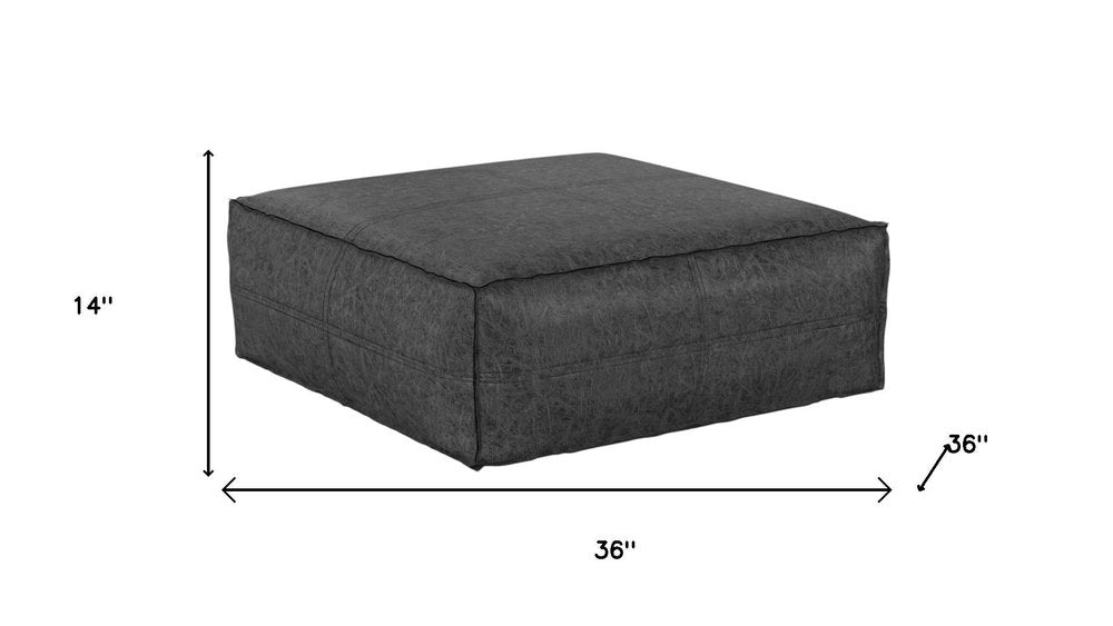 36" Black Faux Leather Pouf Ottoman