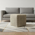 18" Gray and Natural Jute Cube Pouf Ottoman