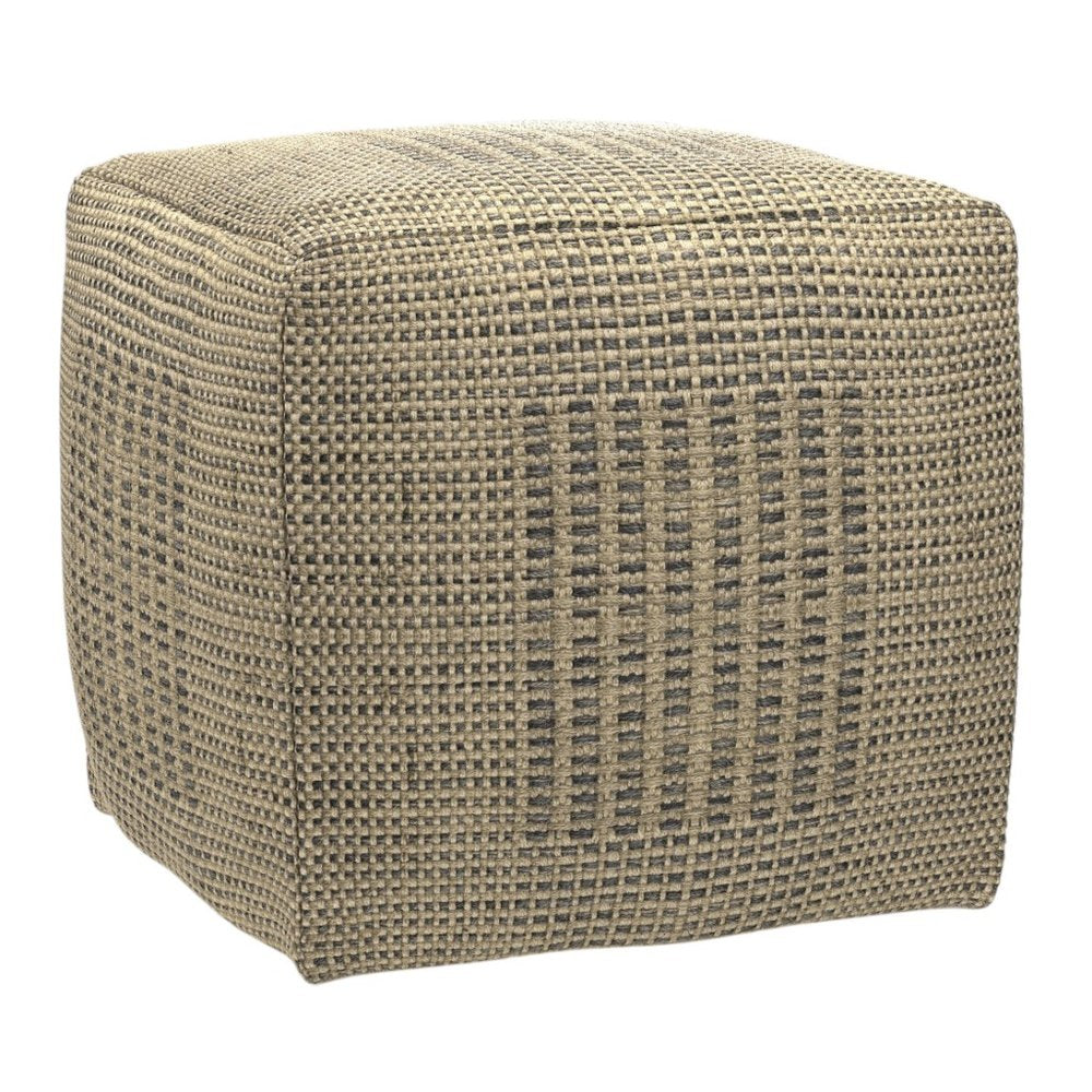 18" Gray and Natural Jute Cube Pouf Ottoman