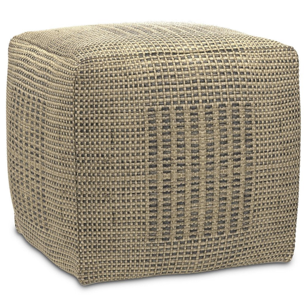 18" Gray and Natural Jute Cube Pouf Ottoman