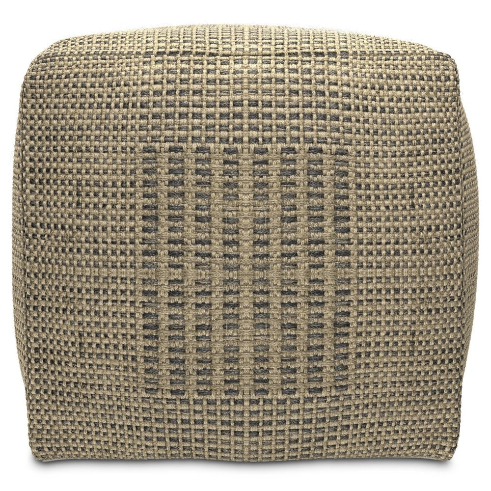 18" Gray and Natural Jute Cube Pouf Ottoman