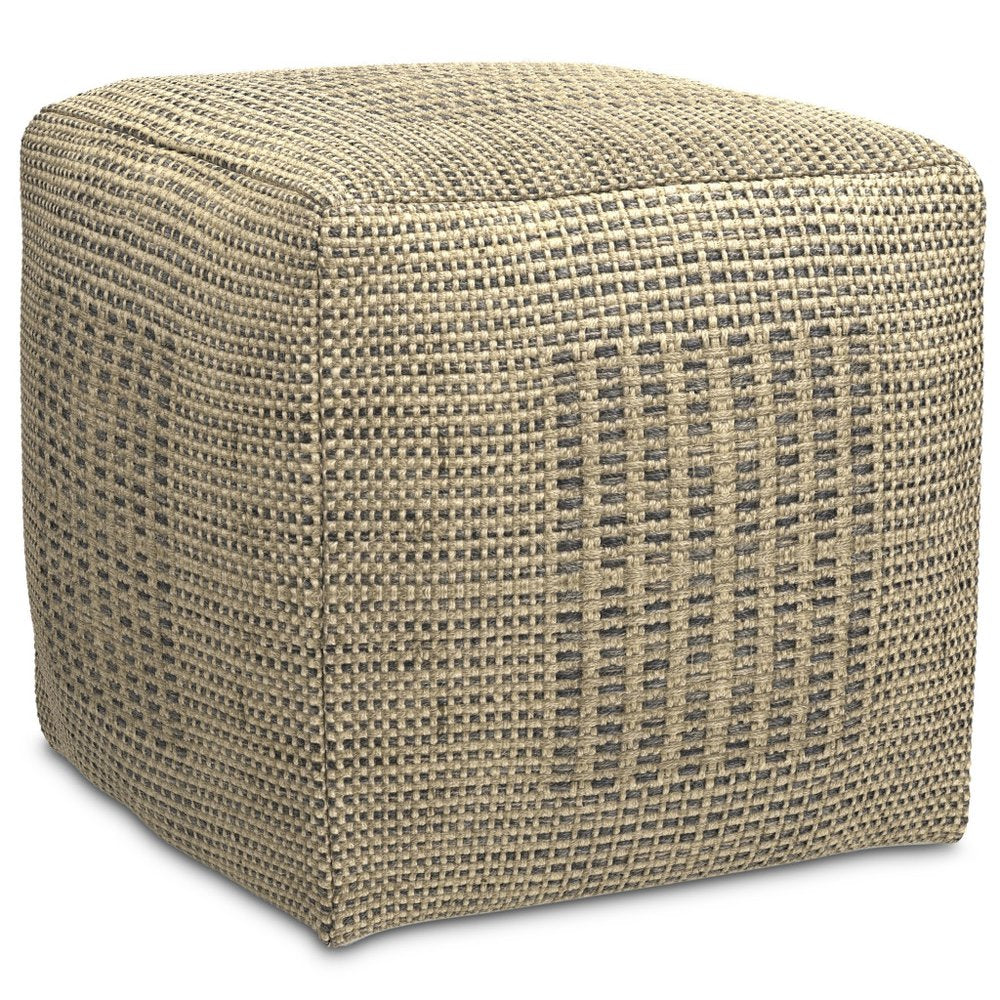 18" Gray and Natural Jute Cube Pouf Ottoman