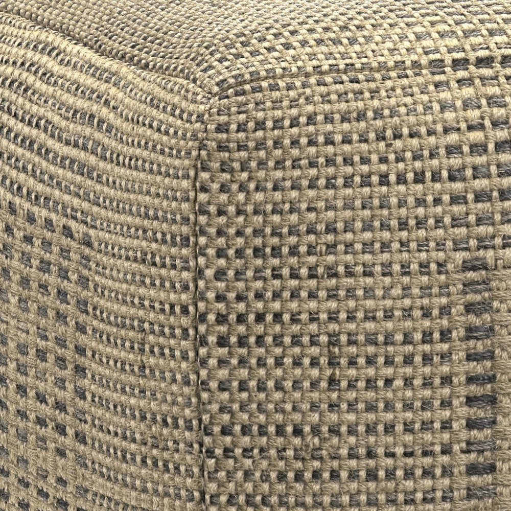 18" Gray and Natural Jute Cube Pouf Ottoman