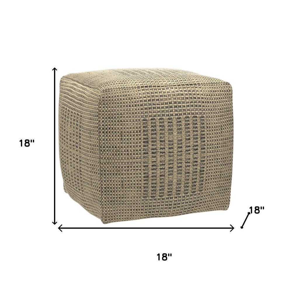 18" Gray and Natural Jute Cube Pouf Ottoman