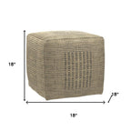 18" Gray and Natural Jute Cube Pouf Ottoman